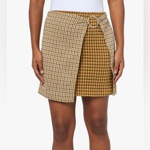 ANGIE Plaid Houndstooth Dual Print Faux Wrap O-Ring Stretch Mini Skirt